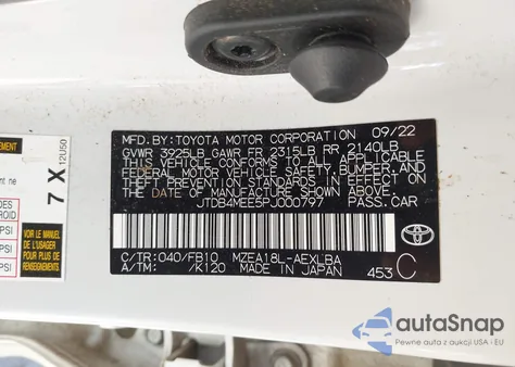 2023 Toyota Corolla Le from USA, damaged, VIN JTDB4MEE5PJ000797